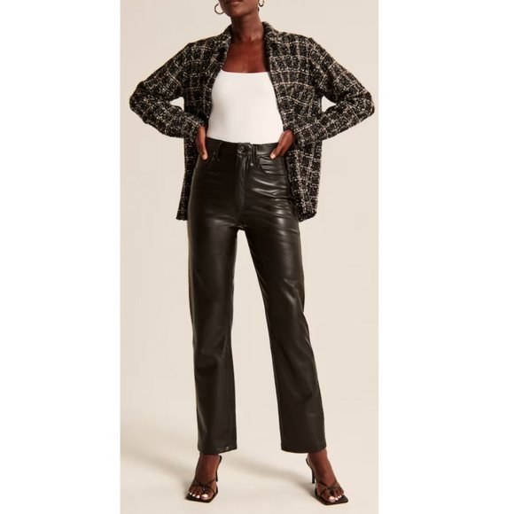 Abercrombie & Fitch Women's Black Vegan Leather 90s Straight Pant - Picture 2 of 9
